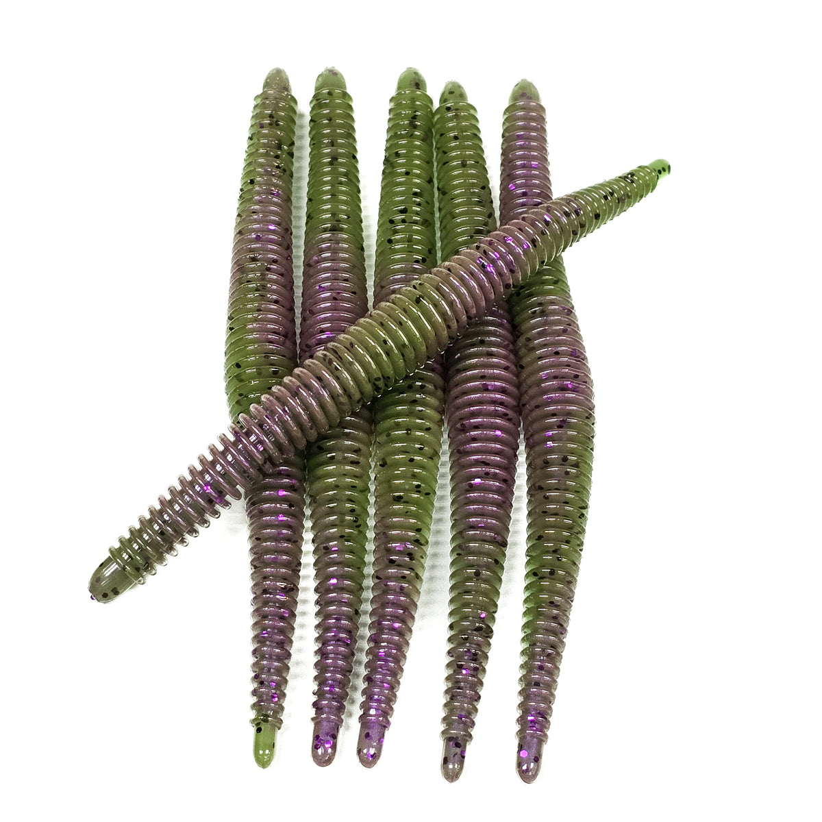 Green Pumpkin Plum Swirl 6" Ribbed Worms (6pk)